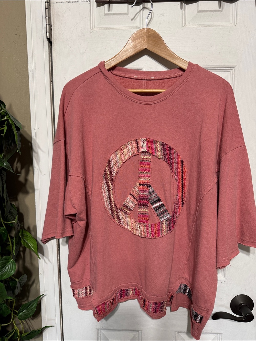 Pink Patchwork Peace Sign Oversized Top